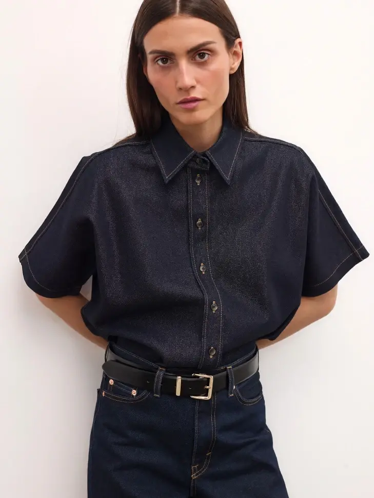 Kazar Black Leather Belt With Gold Buckle