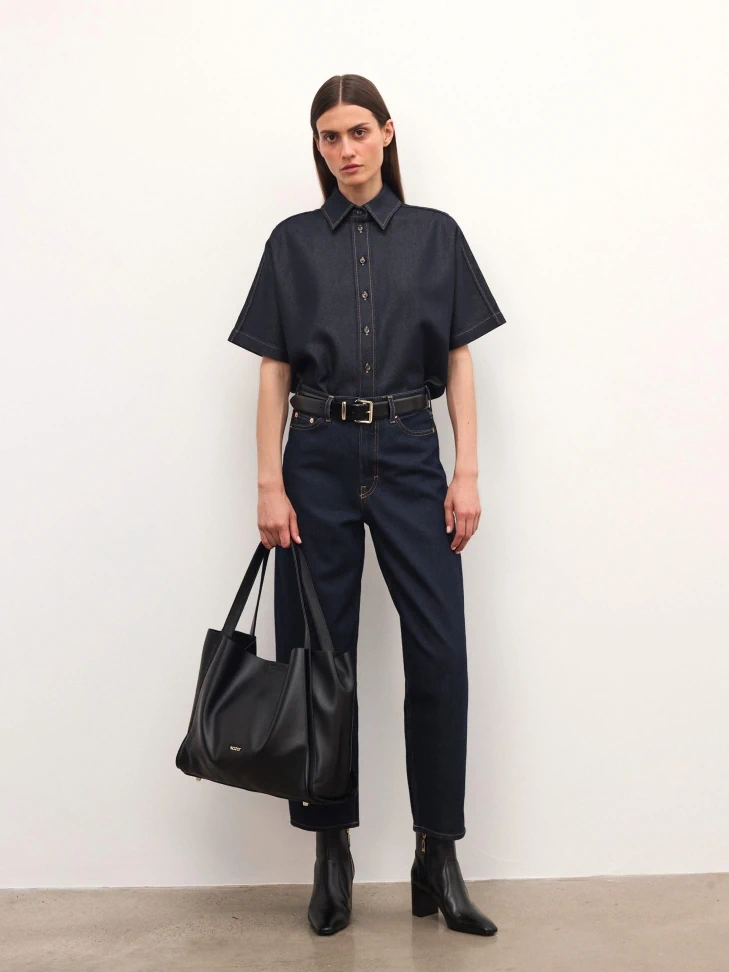 Kazar Black Leather Belt With Gold Buckle