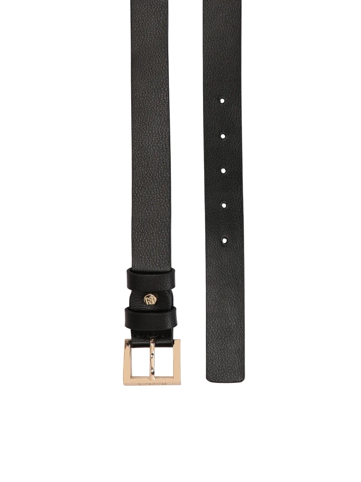 Kazar Black Leather Belt With Gold Buckle