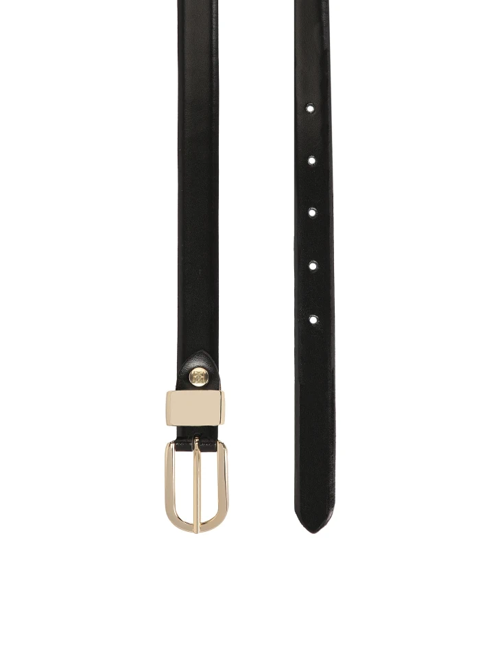 Kazar Black Leather Belt With Gold Metals