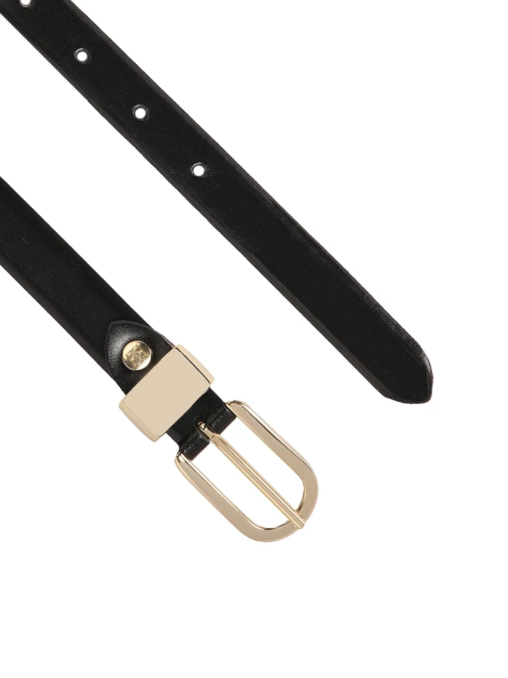 Kazar Black Leather Belt With Gold Metals