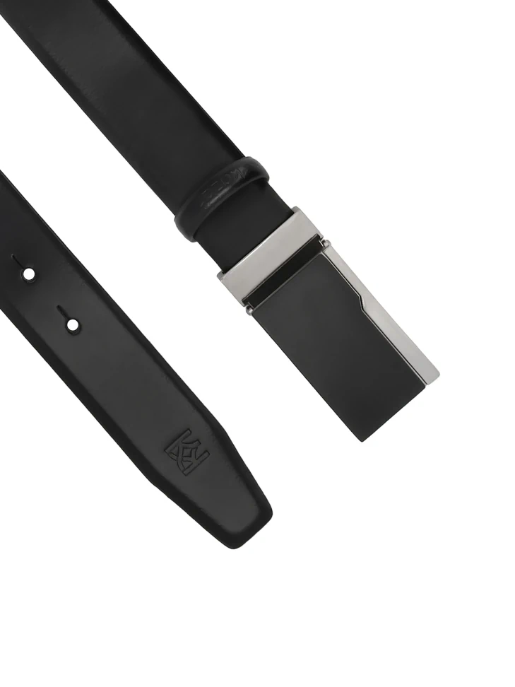 Kazar Black Leather Belt With Metal Buckle