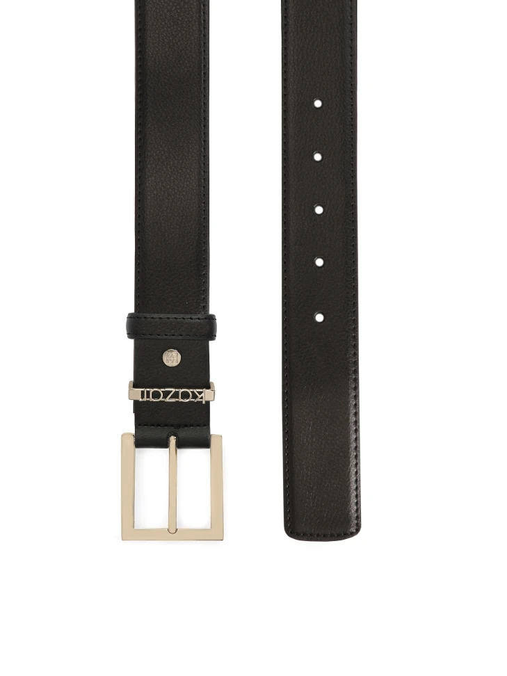 Kazar Black Leather Belt With Metal Loop