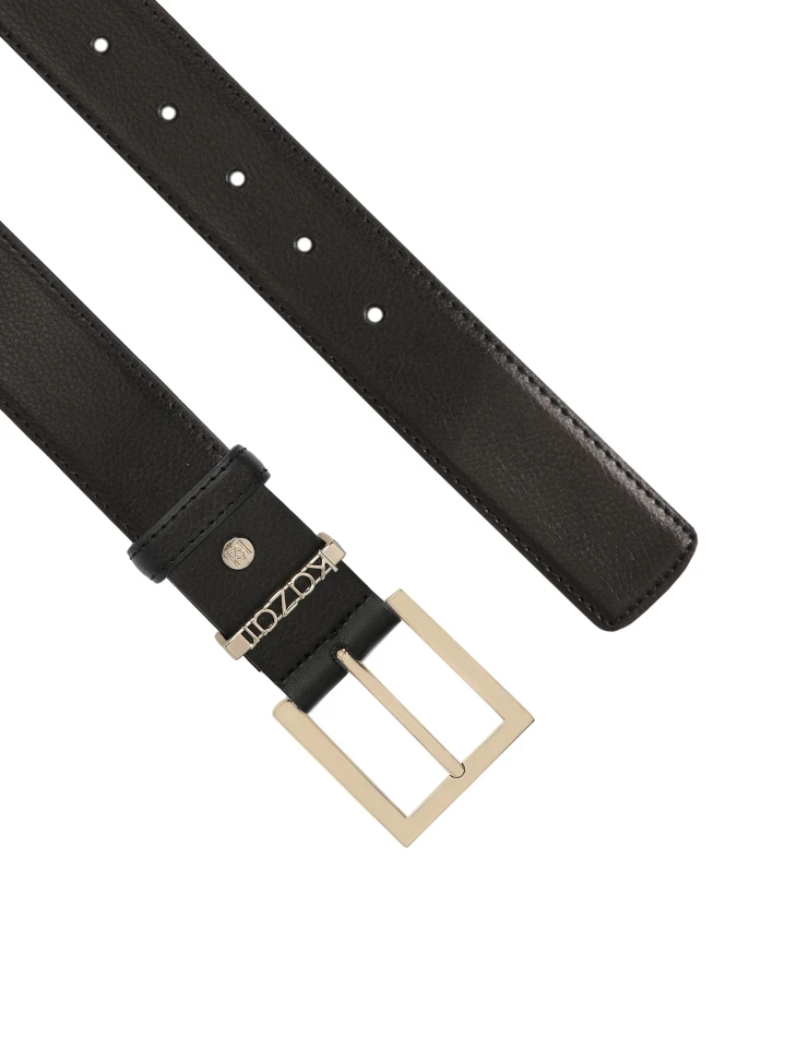 Kazar Black Leather Belt With Metal Loop