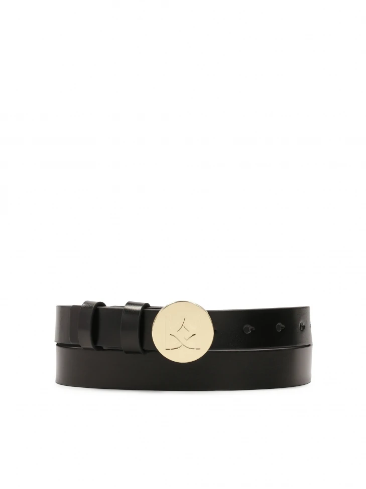 kazar Black leather belt with round buckle