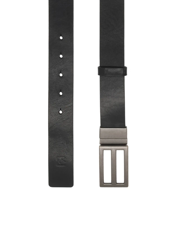 Kazar Black Leather Belt With Silver Buckle