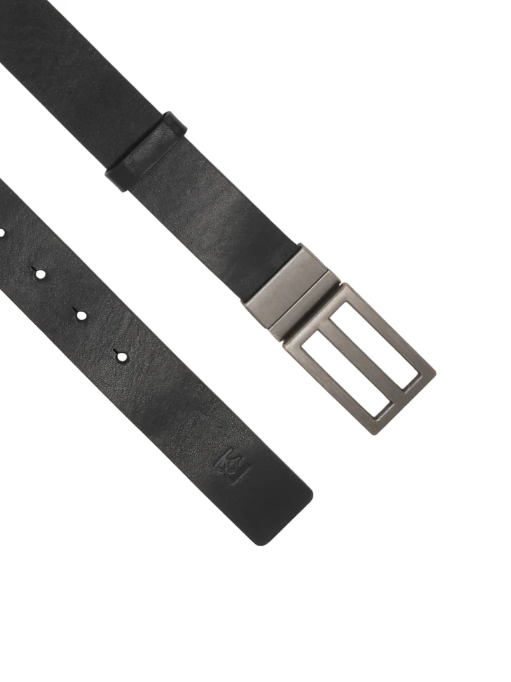 Kazar Black Leather Belt With Silver Buckle