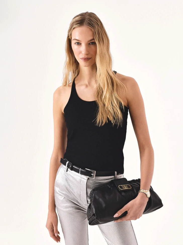 Kazar Black Leather Belt With Silver Buckle