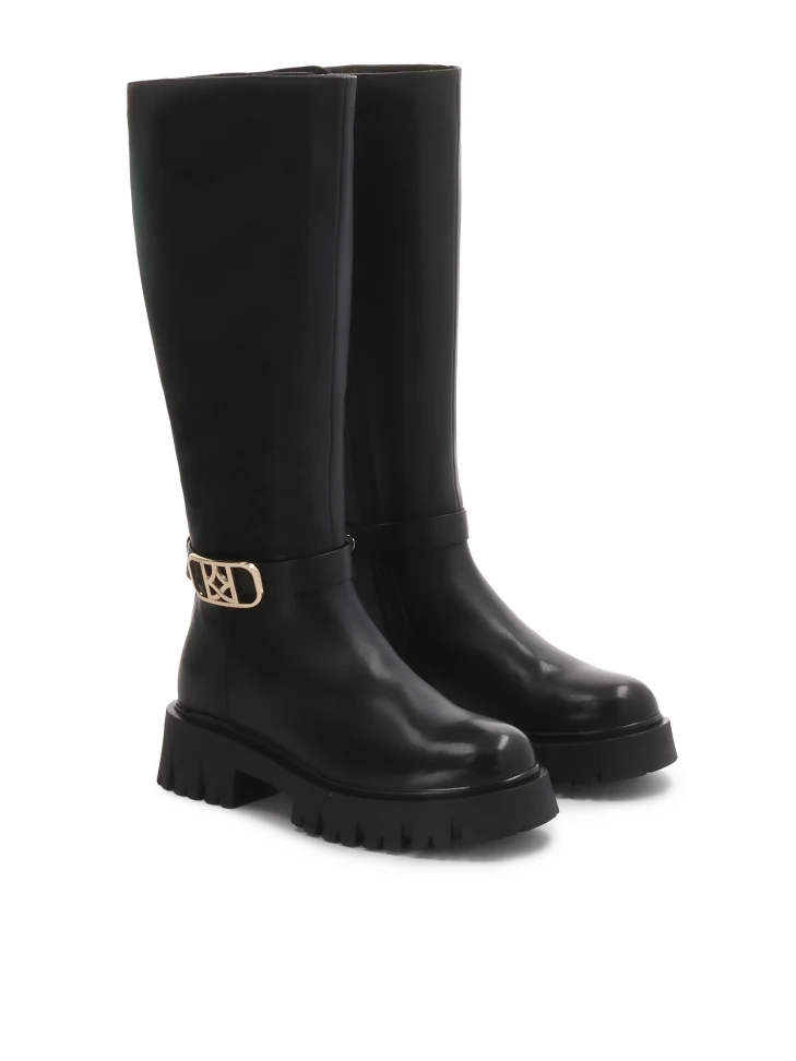 Kazar Black Leather Boots Decorated With A Strap