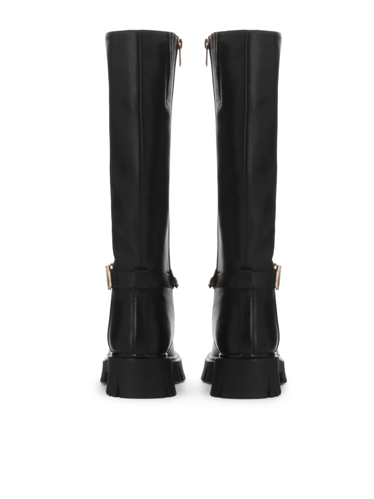 Kazar Black Leather Boots Decorated With A Strap