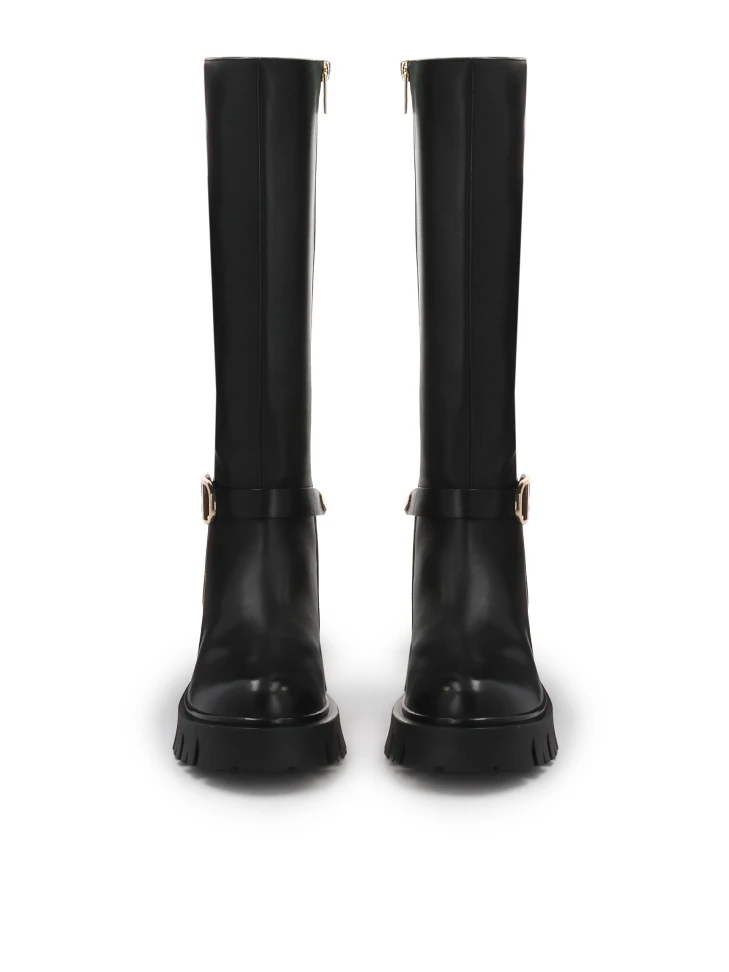 Kazar Black Leather Boots Decorated With A Strap