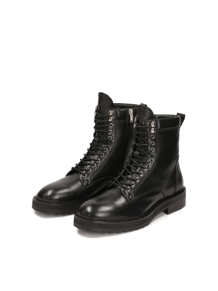 Kazar Black Leather Boots In Military Style