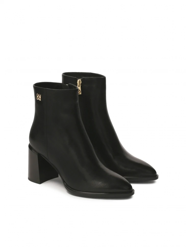 Kazar Black Leather Boots With A Wide Heel