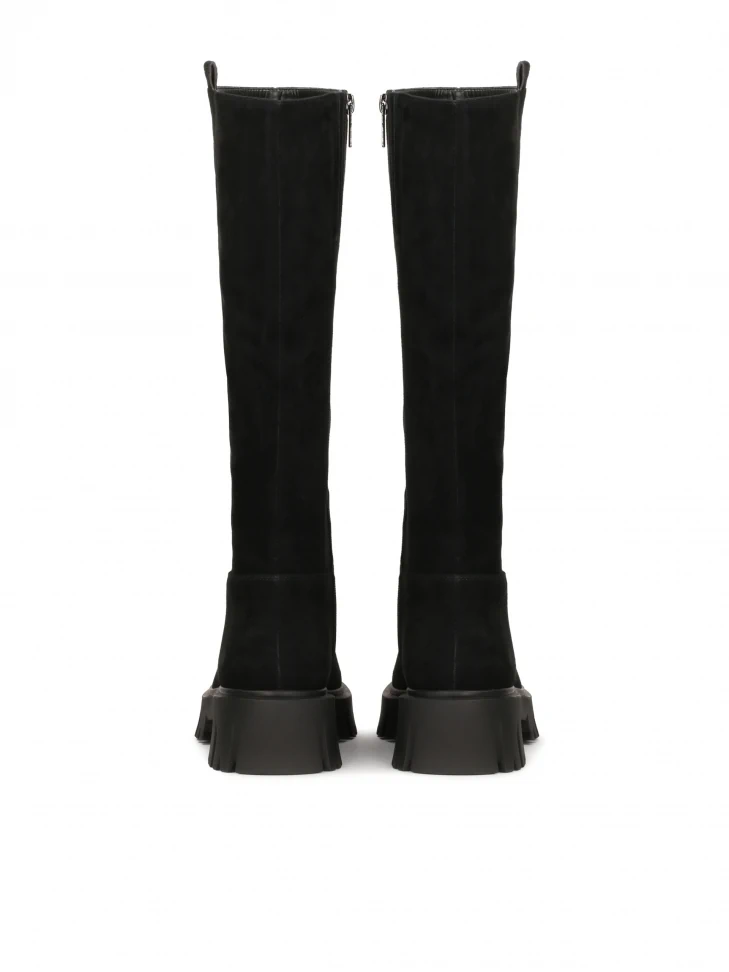 Kazar Black Leather Boots With Grooved Sole