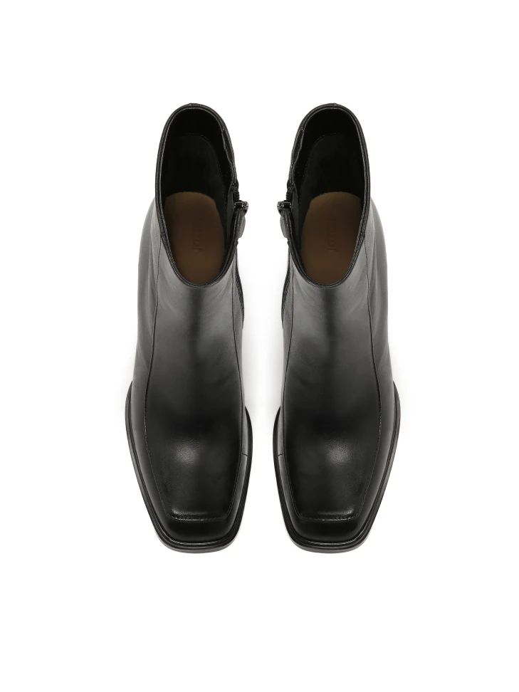 Kazar Black Leather Boots With Square Toe