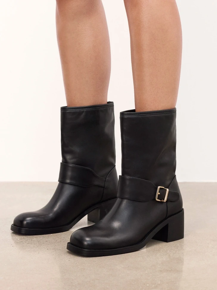 Kazar Black Leather Boots With Square Toe