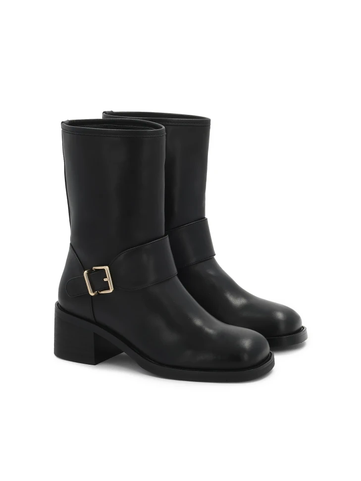 Kazar Black Leather Boots With Square Toe