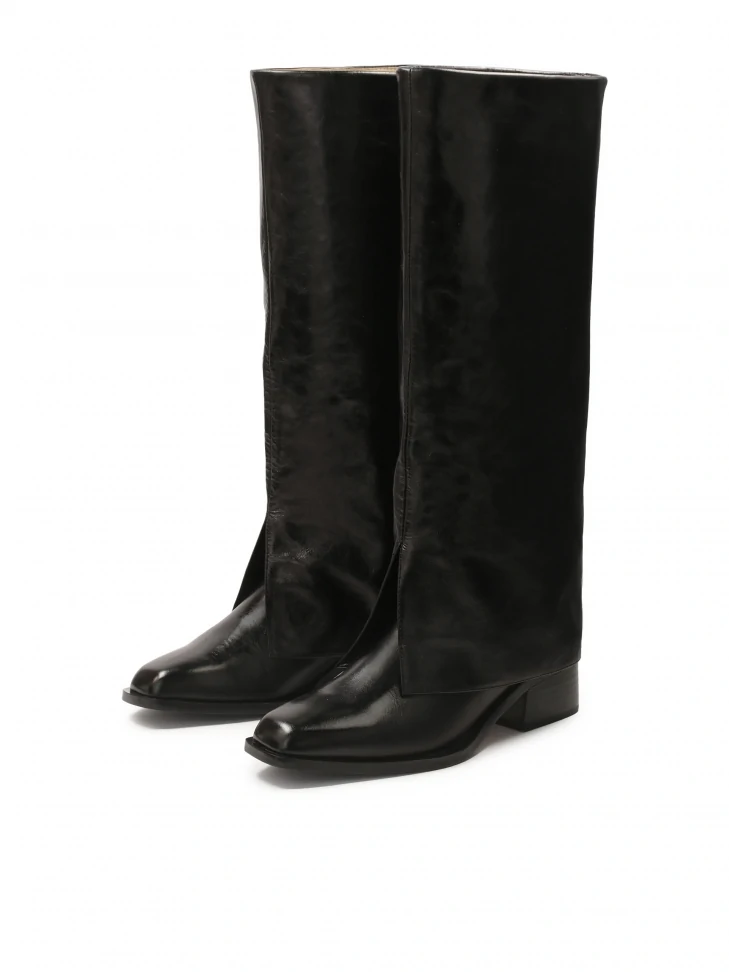 Kazar Black Leather Boots With Turned-up Upper