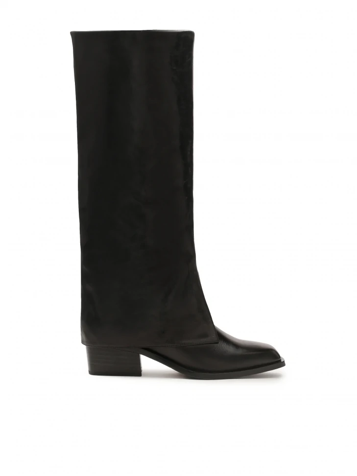 kazar Black leather boots with turned-up upper
