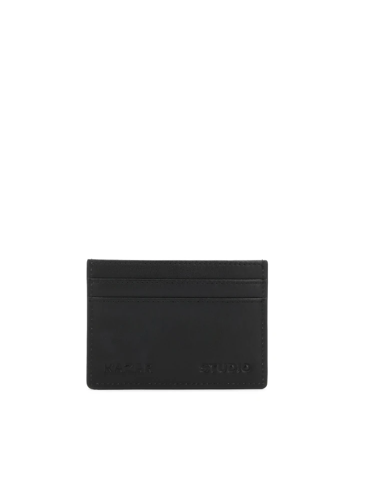 Kazar Black Leather Card Case With Logo