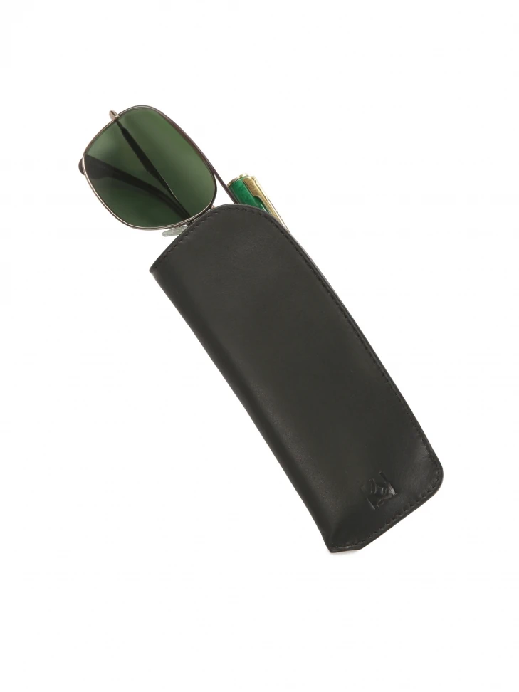 Kazar Black Leather Case For Glasses And Pen