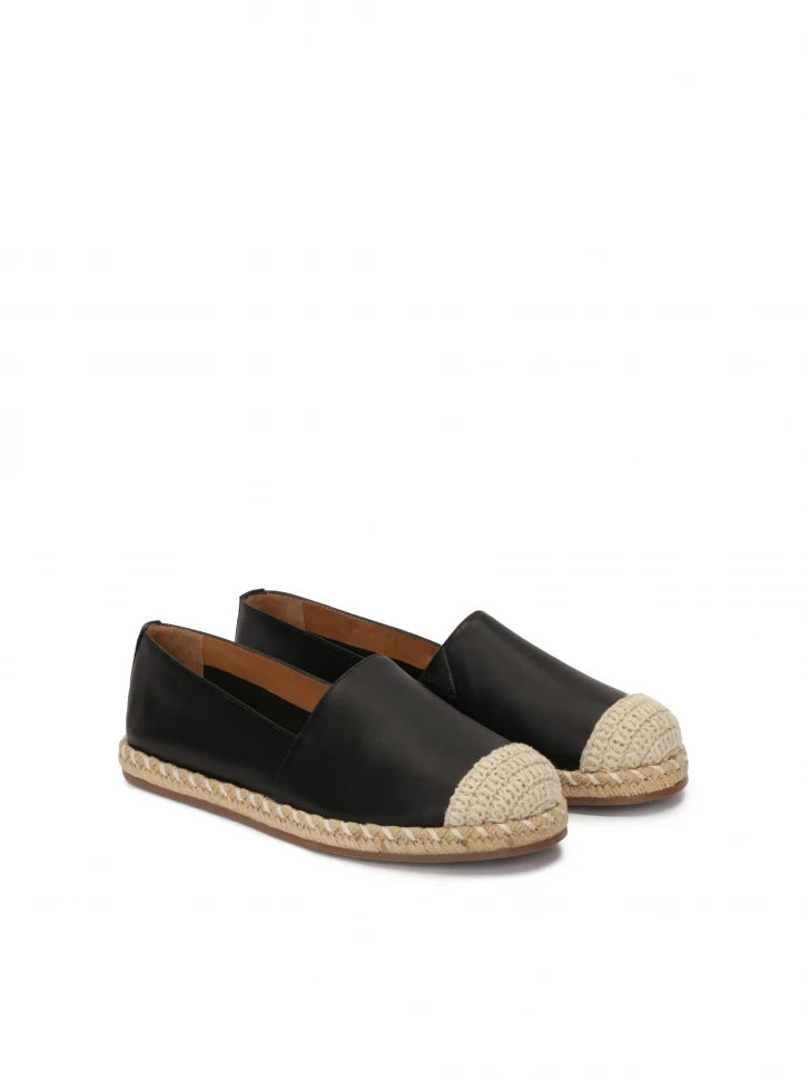 Kazar Black Leather Espadrilles