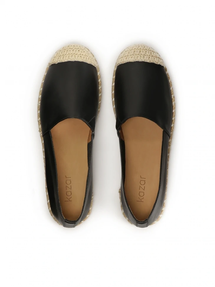 Kazar Black Leather Espadrilles
