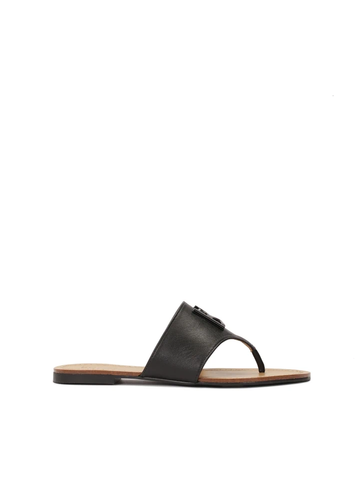 kazar Black leather flip-flops with wide strap