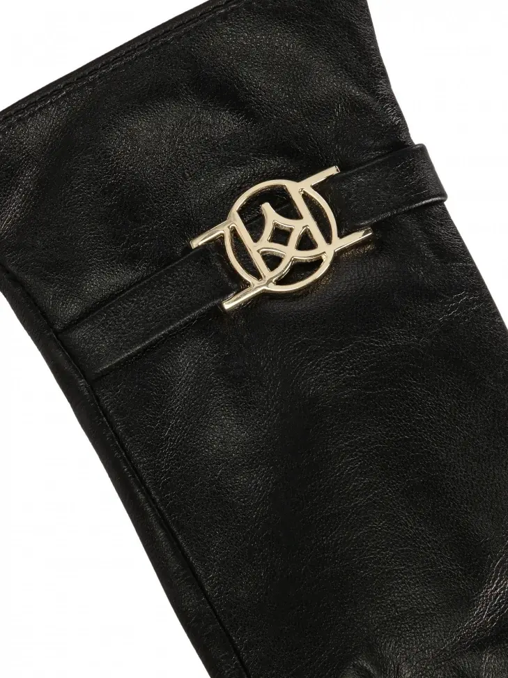 Kazar Black Leather Gloves With Monogrammed Strap