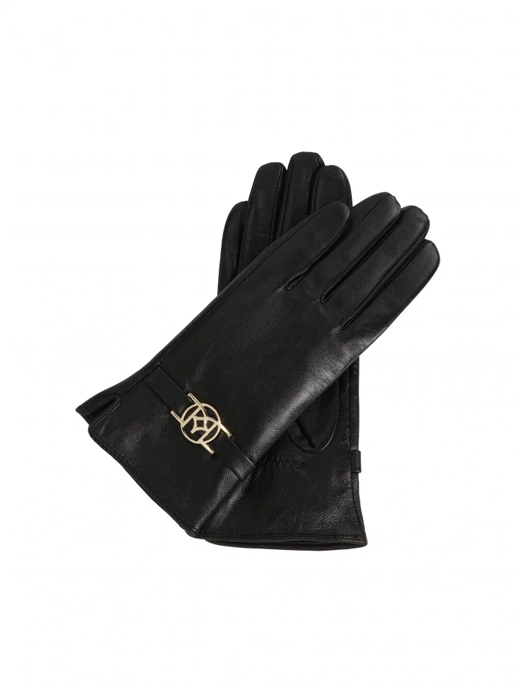kazar Black leather gloves with monogrammed strap