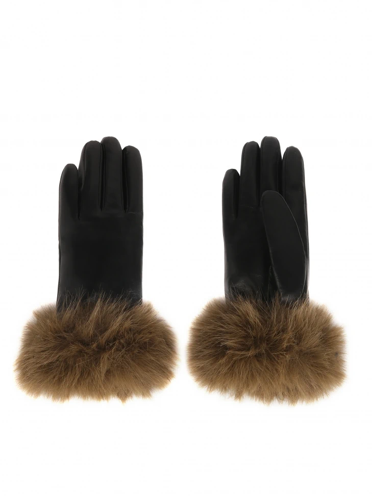 Kazar Black Leather Gloves With Synthetic Fur