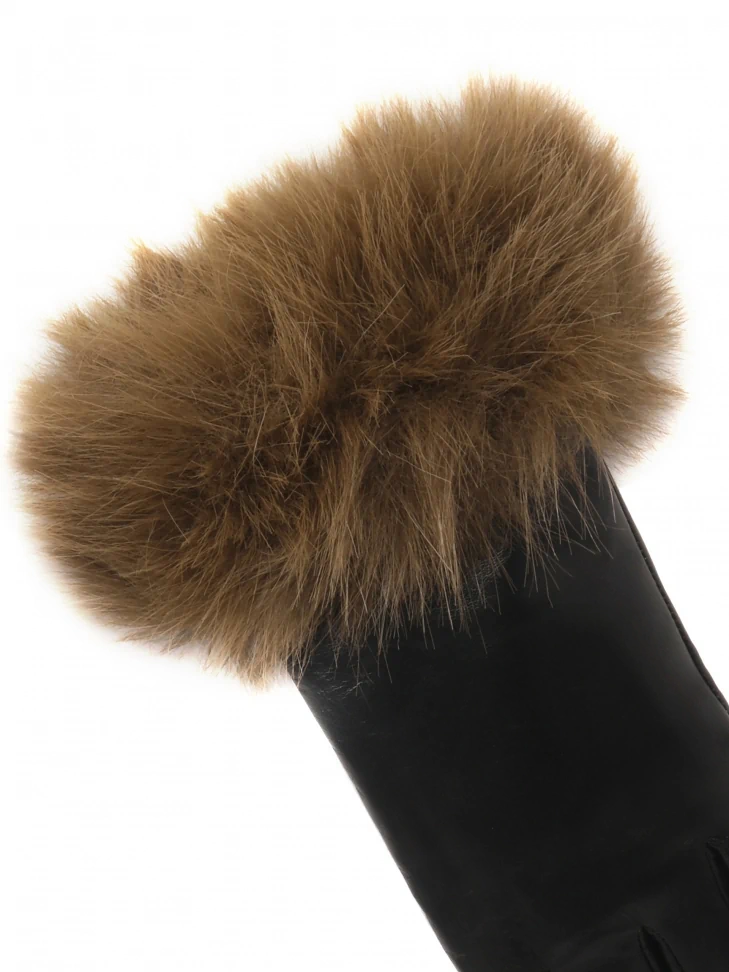 Kazar Black Leather Gloves With Synthetic Fur