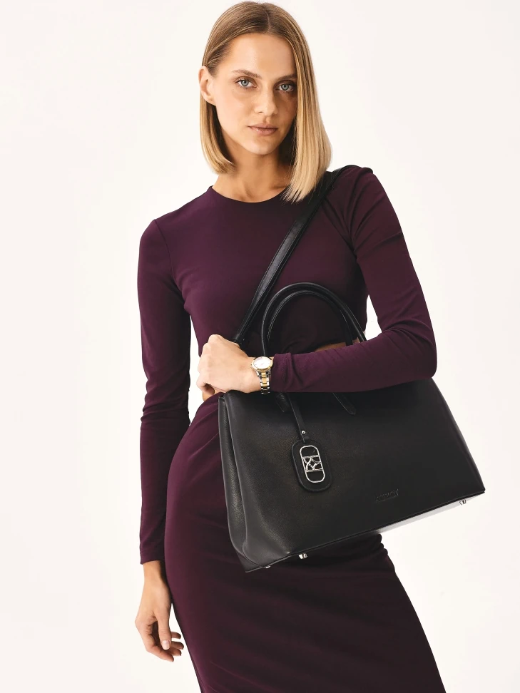 Kazar Black Leather Handbag In Minimal Style