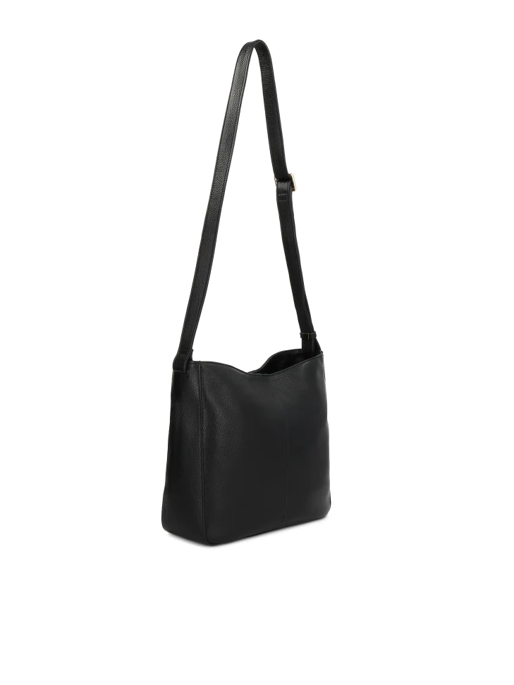 Kazar Black Leather Handbag With Adjustable Strap