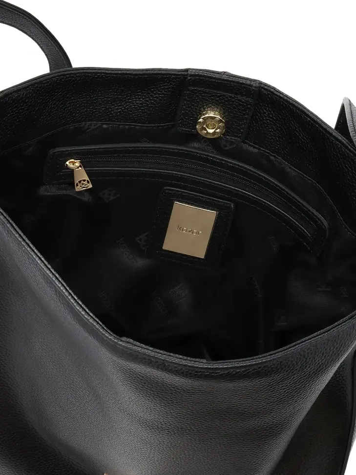 Kazar Black Leather Handbag With Adjustable Strap