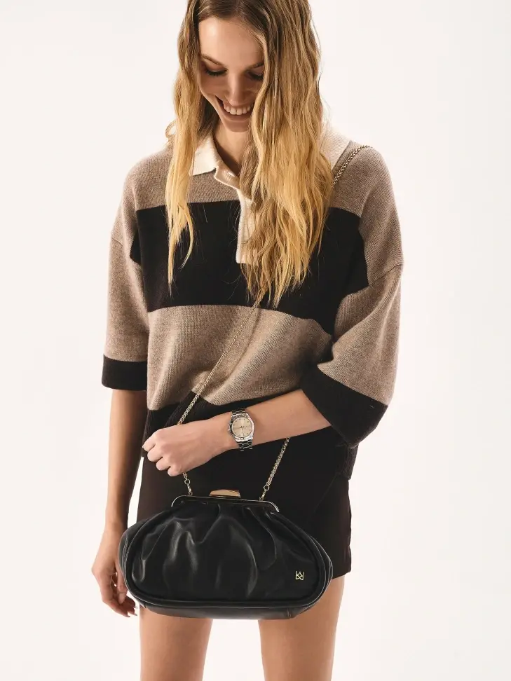 Kazar Black Leather Handbag With Metal Frame