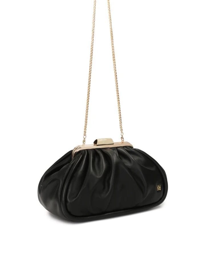 Kazar Black Leather Handbag With Metal Frame