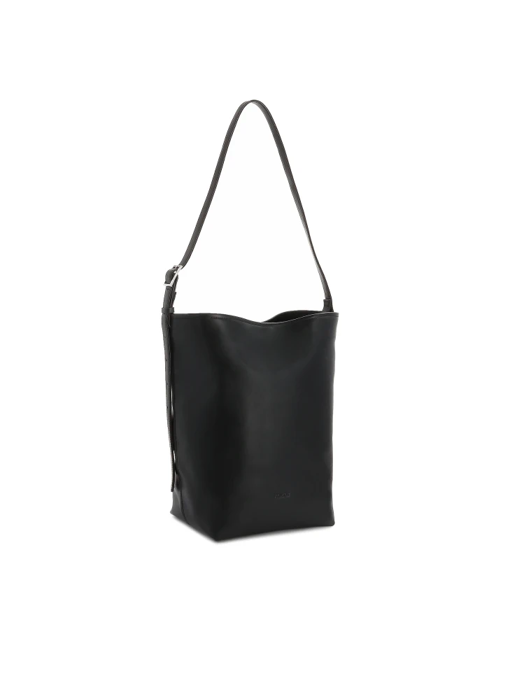 Kazar Black Leather Handbag With Shoulder Strap