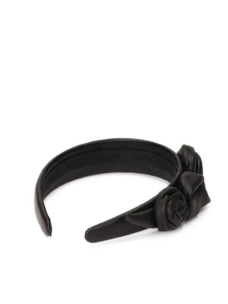 Kazar Black Leather Headband With Roses
