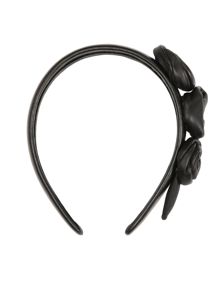 Kazar Black Leather Headband With Roses