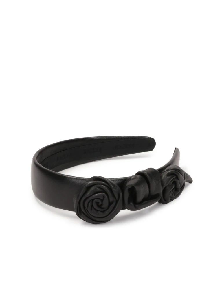 kazar Black leather headband with roses