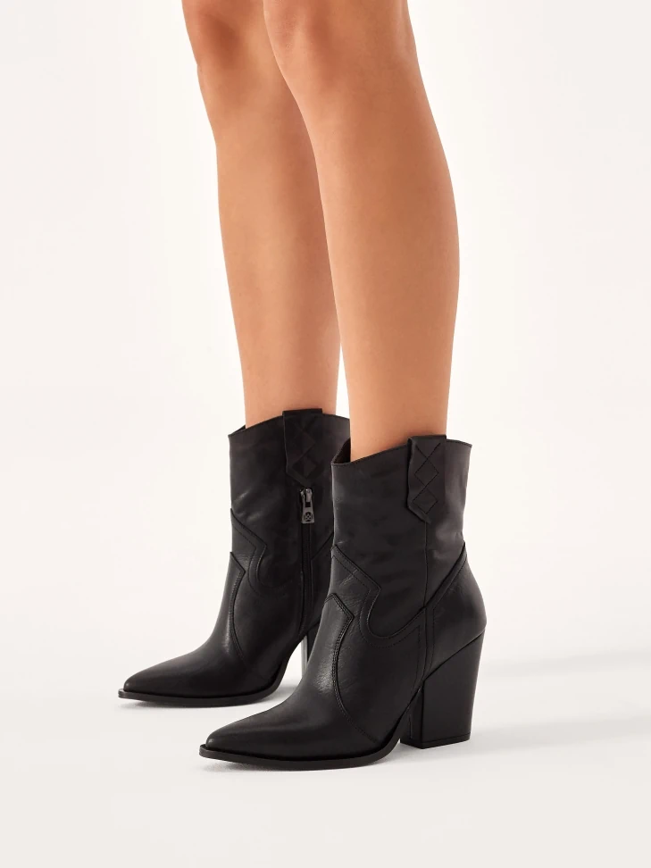 Kazar Black Leather Heeled Cowboy Boots