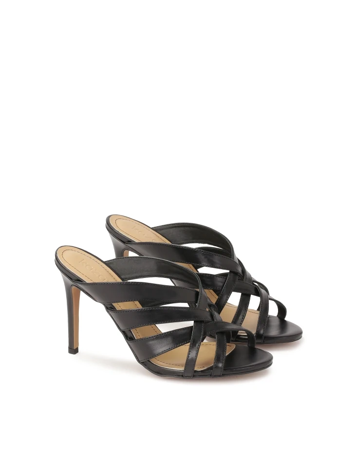 Kazar Black Leather Heeled Mules