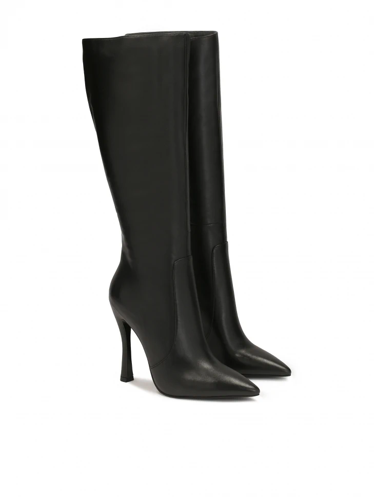 Kazar Black Leather High-heeled Boots