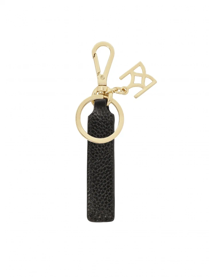 Kazar Black Leather Key Ring With Gold Hardware