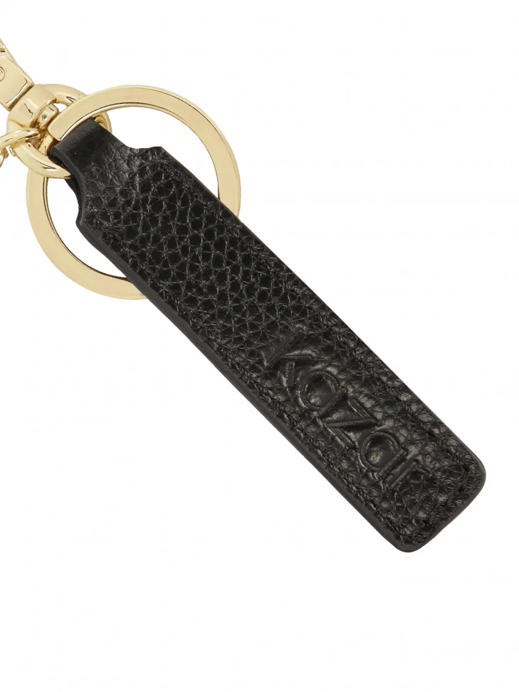 Kazar Black Leather Key Ring With Gold Hardware