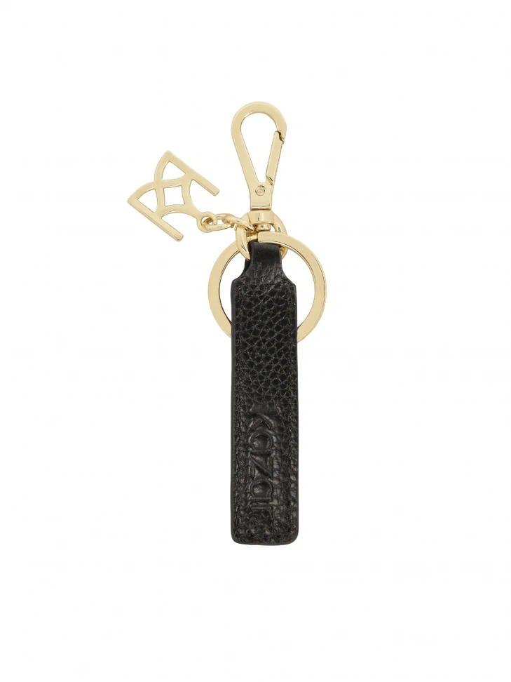 kazar Black leather key ring with gold hardware