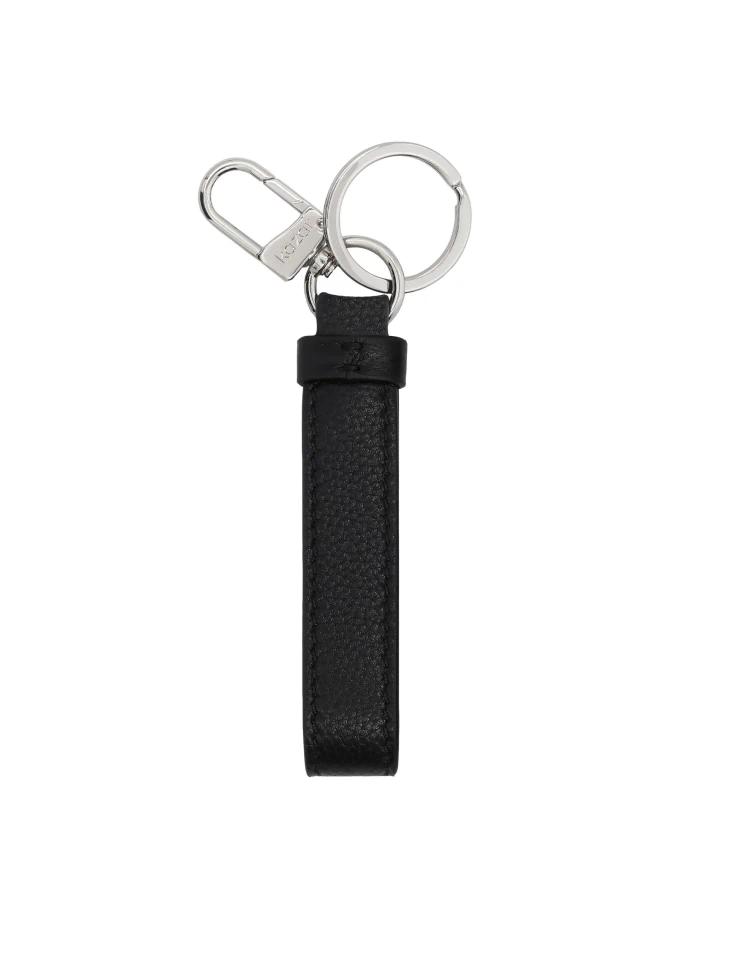 Kazar Black Leather Key Ring With Silver Accents