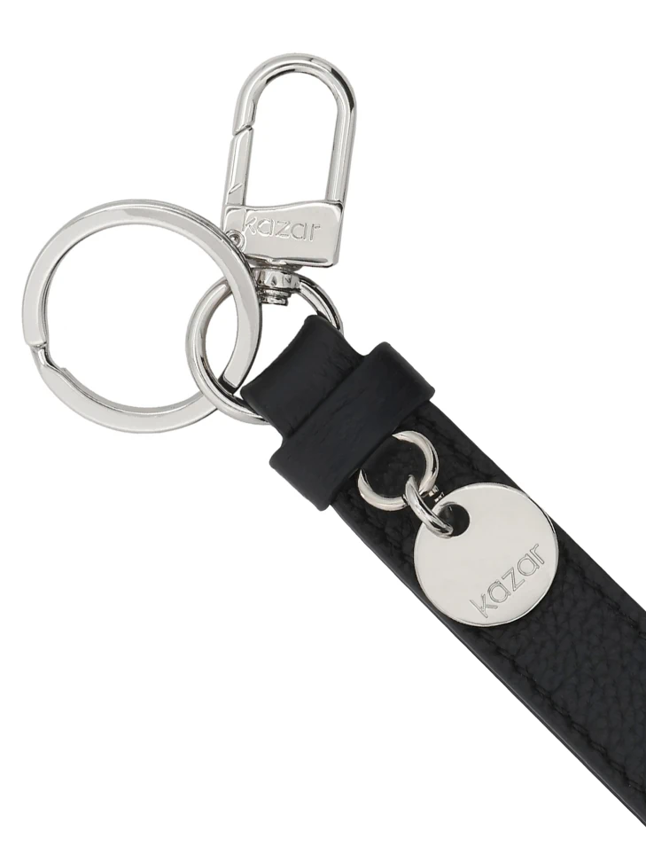 Kazar Black Leather Key Ring With Silver Accents
