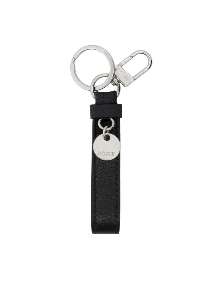 kazar Black leather key ring with silver accents